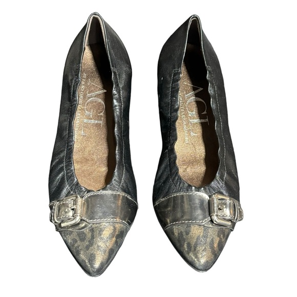 AGL Attilio Giusti Leombruni Womens Ballet Flats Size 37.5 Pewter Silver Cap Toe - Picture 1 of 8